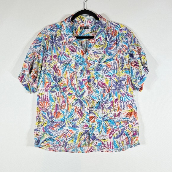 Esprit Tops - Vintage Esprit Women Small Shirt Tropical‎ Euro Beach Resort Sailboat Multicolor
